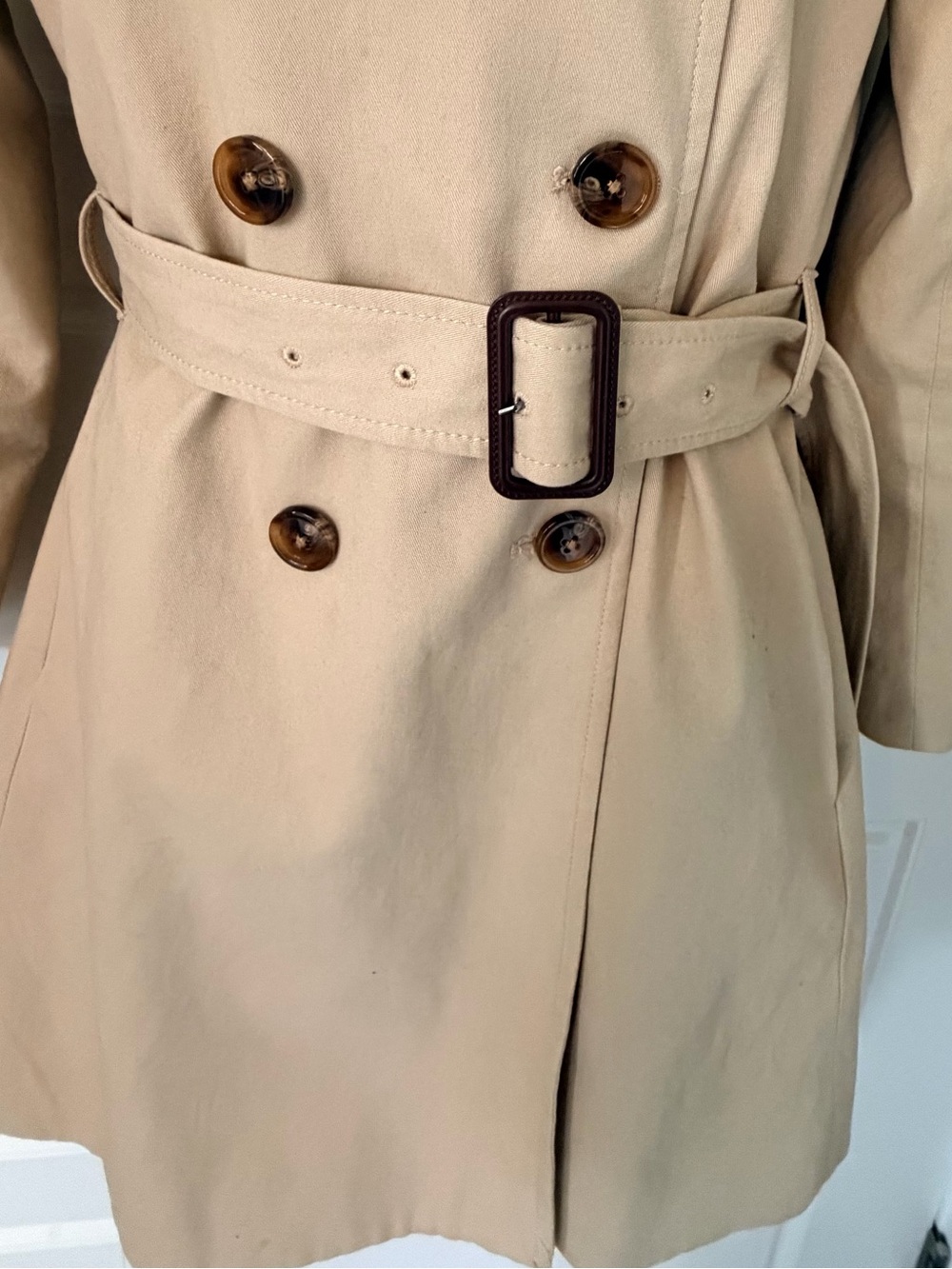 J Crew Classic Tan Belted Rain Coat size 00 - Picture 4 of 8